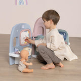 Smoby - Îngrijire bebeluși Creșă pentru păpuși - Centru de joacă pentru păpuși Creșă + Grădiniță Viața de zi cu zi - Zonă de joacă pliabilă, cu rotire la 360° - 6 accesorii - Fabricată din 90% material reciclat în Franța, de la 3 ani
