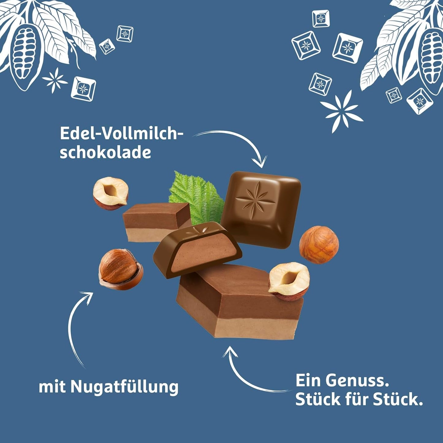Baton de ciocolată Schogetten Nougat 100g, porționat individual. O încântare. Bucată cu bucată.