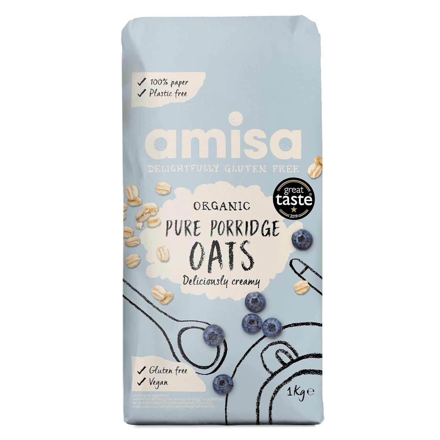 - Fulgi de ovăz organici fără gluten (4 x 1 kg), fulgi de ovăz integrali, cereale pentru micul dejun fără gluten, bogate în fibre și vegane în mod natural, ambalaje din hârtie 100% sustenabile, fără plastic