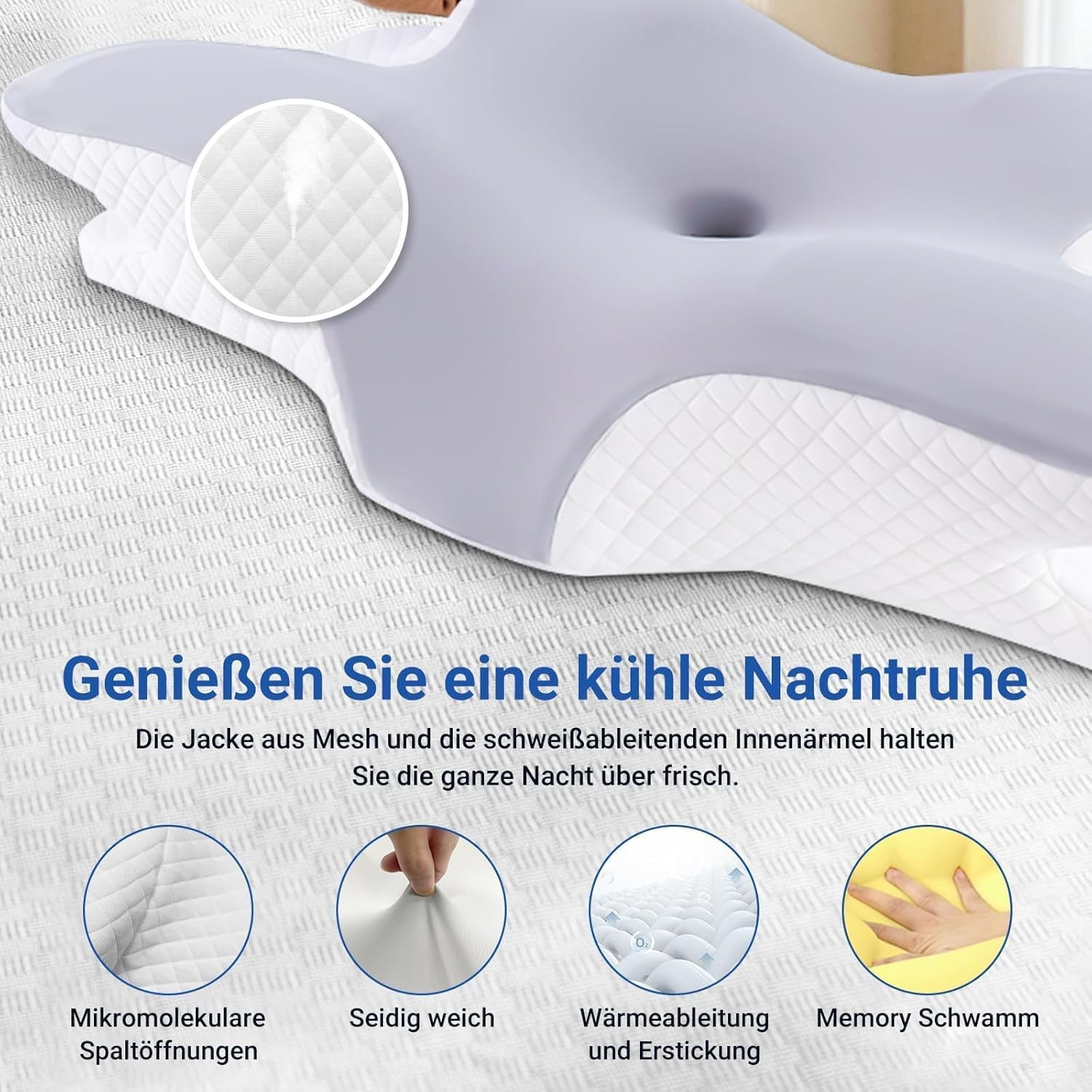 Hothands Pernă din spumă de memorie Pernă ortopedică ergonomică, pernă pentru ameliorarea durerilor laterale, dorsale și abdominale și îmbunătățirea calității somnului, 62X41X13/11Cm Perne ortopedice cervicale Naty Shop