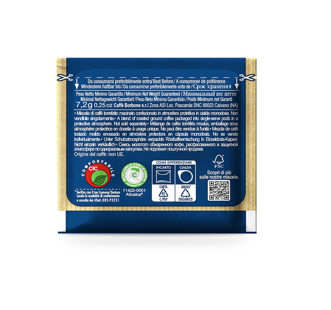Caffè Borbone Kompostierbare Kaffeepads, Blaue Kaffeemischung - 50 Pads - Kompatibel mit ESE System Papier Pads 44 mm