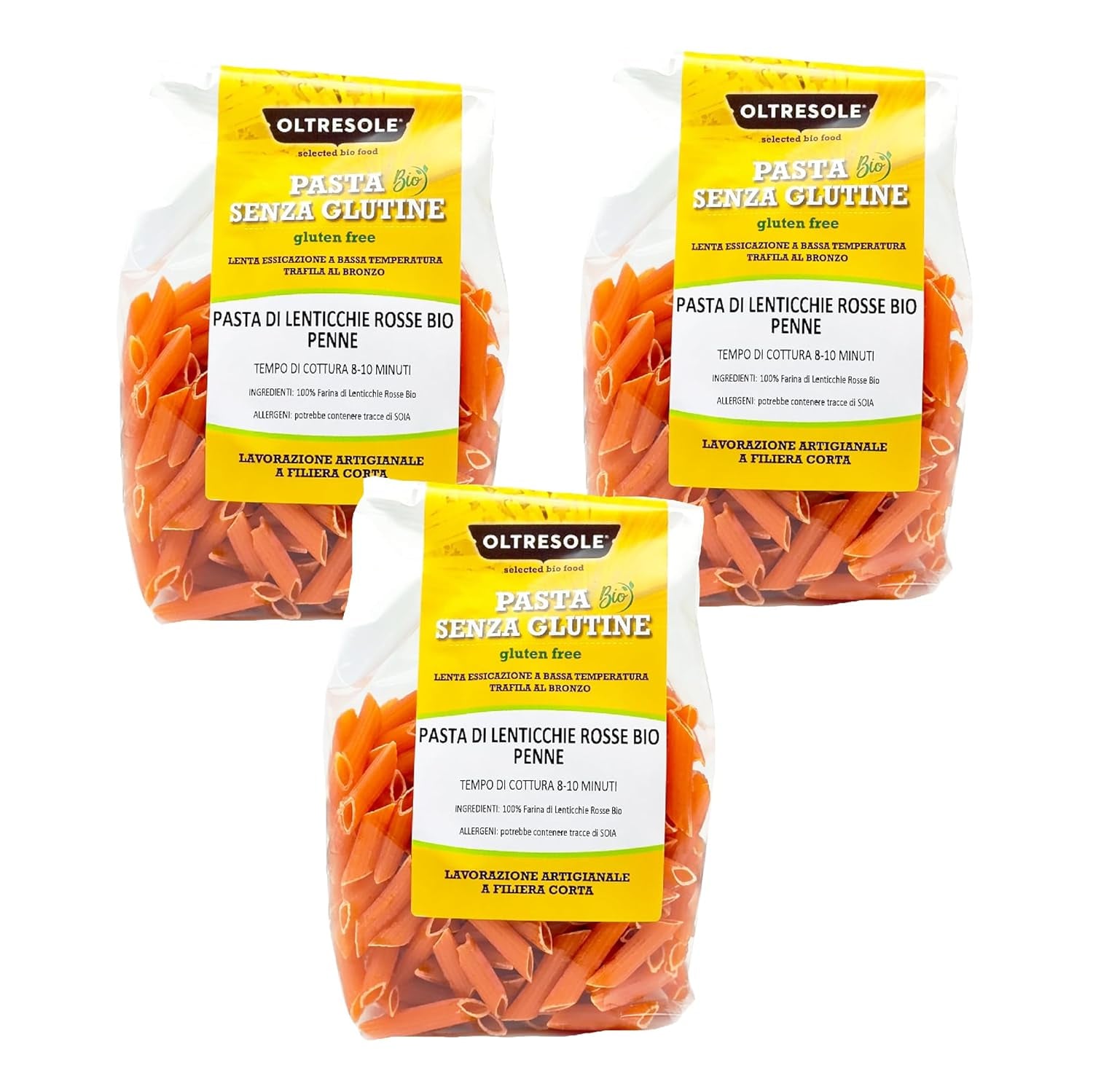 Paste organice cu linte roșie, format penne, 4 kg, paste cu proteine din leguminoase, făină 100% organică de linte roșie, fără gluten, format convenabil