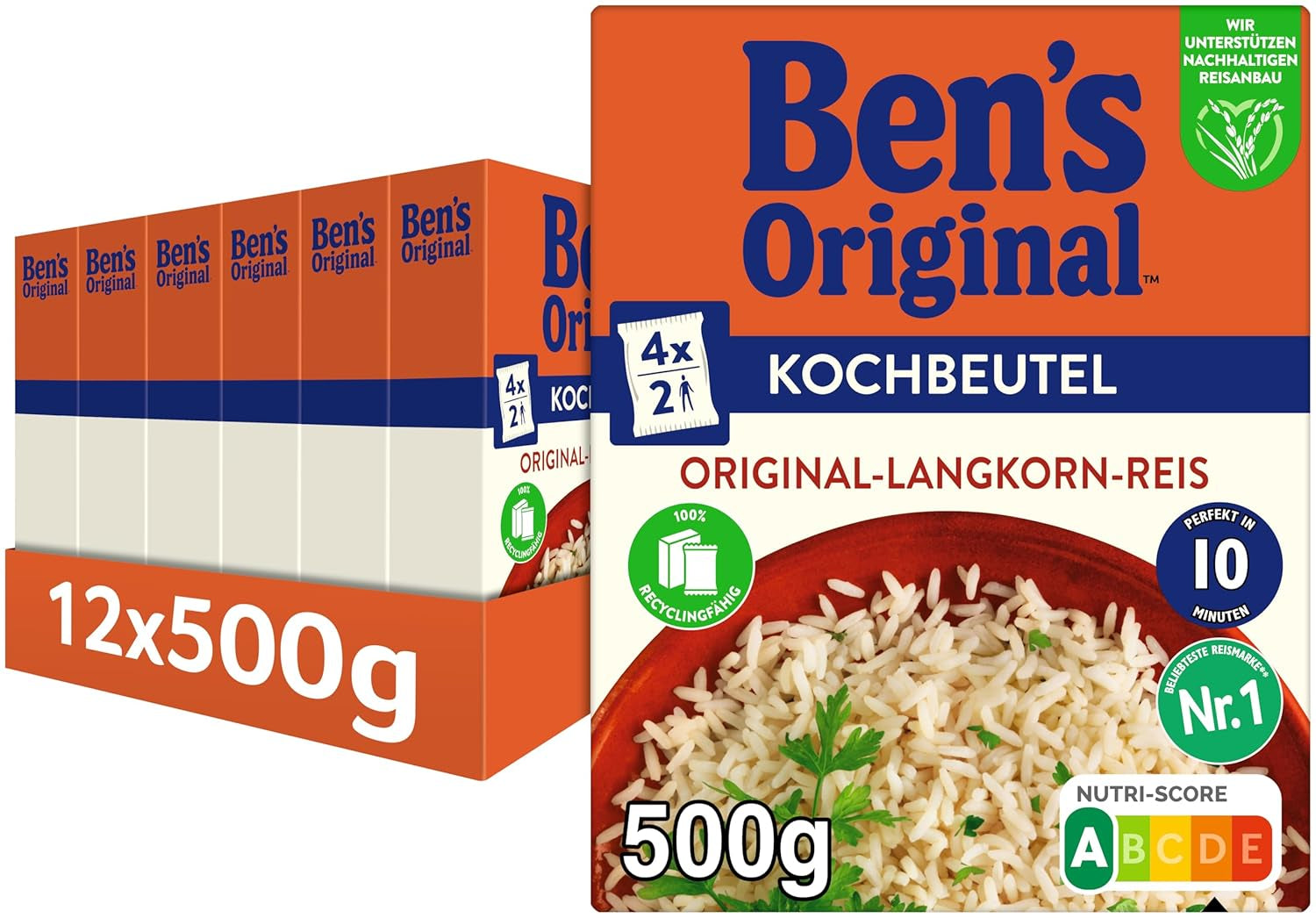 Orez cu bob lung BEN'S ORIGINAL™, fiert în pungă, 10 minute, 6 x 1 kg