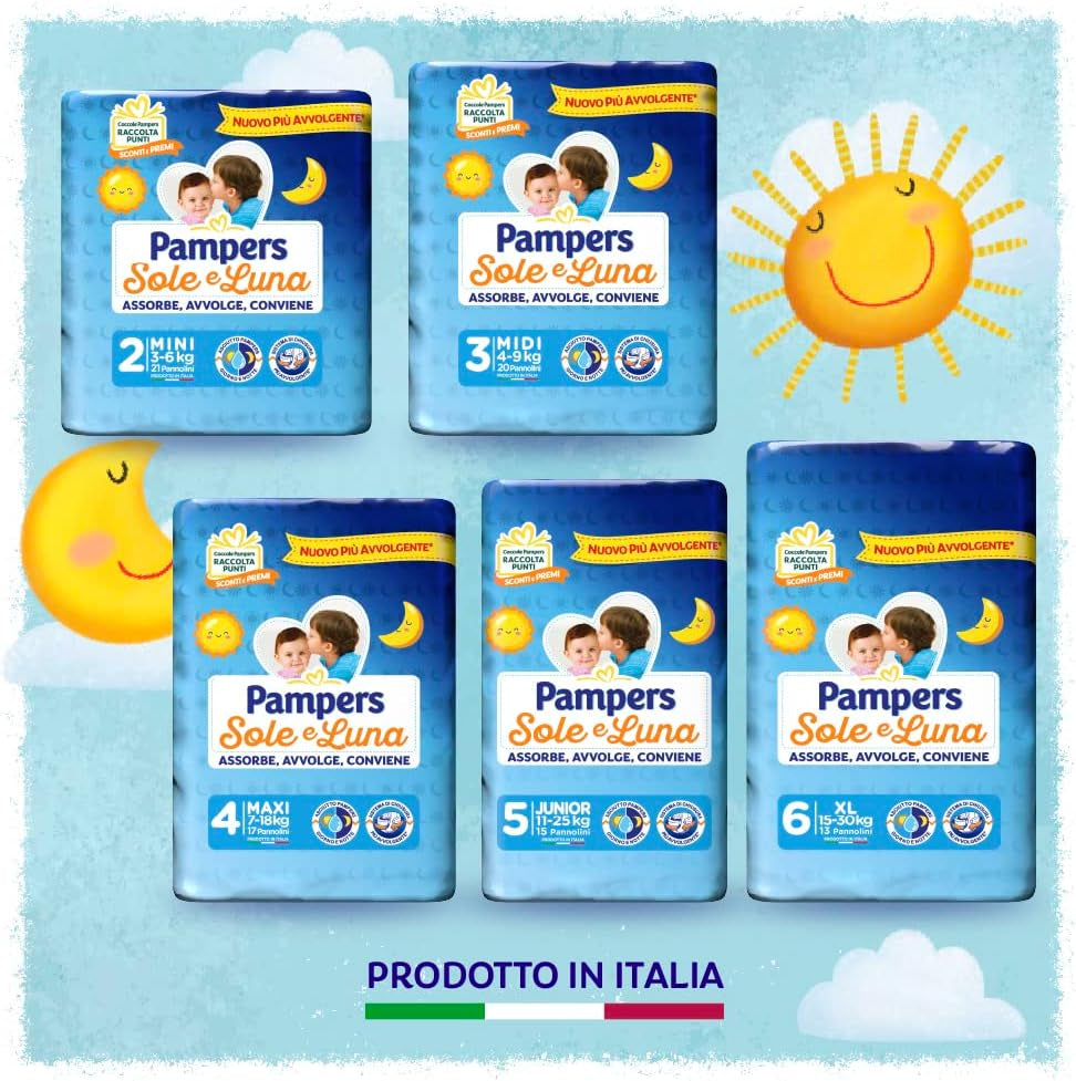 Scutece Pampers Sun and Moon Midi, mărimea 3 (4-9 kg), 120 de scutece