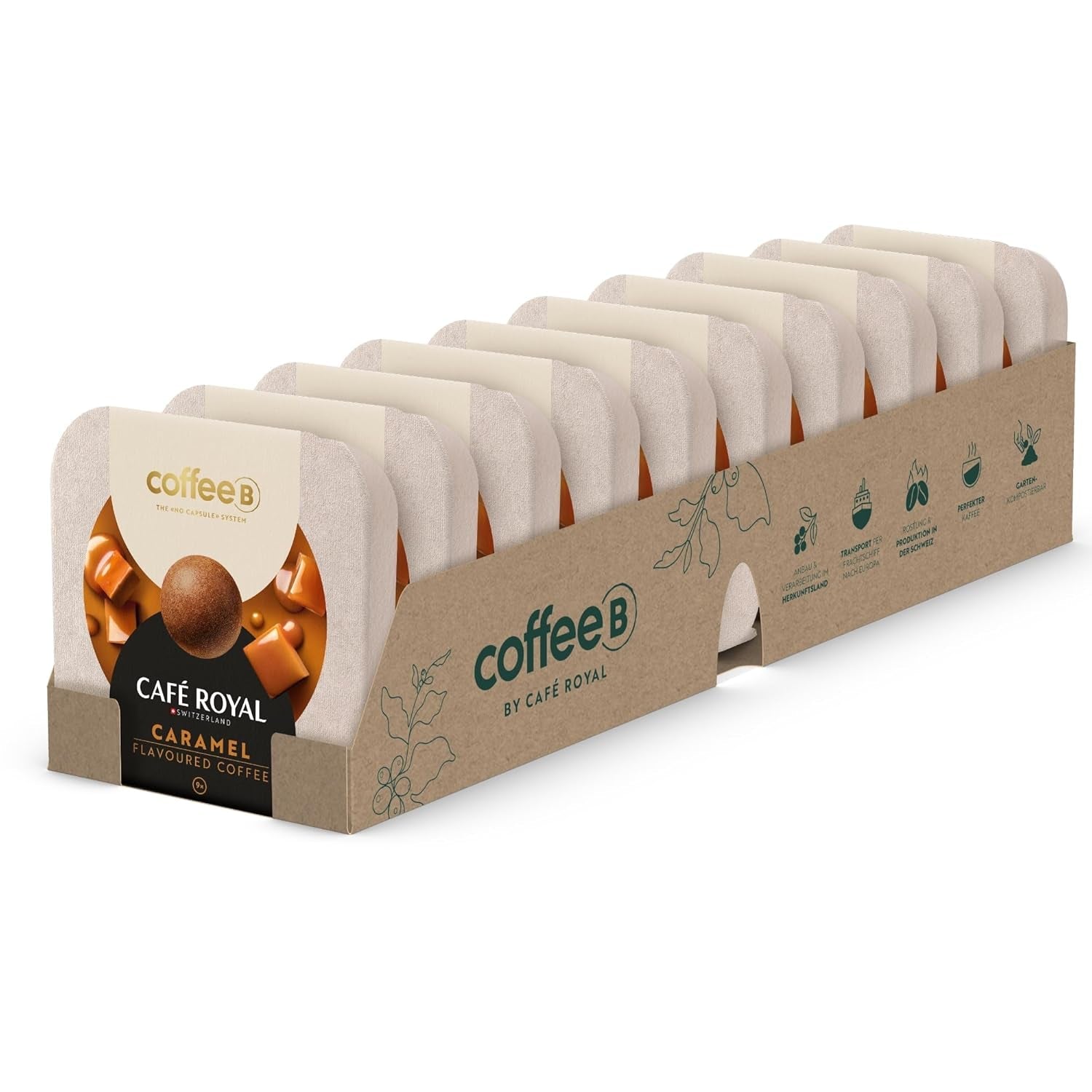 CoffeeB Kaffee Caramel Flavoured - Coffee Balls für CoffeeB Kaffeemaschinen, 100% Arabica - das Kapselsystem ohne Kapsel (10x9)