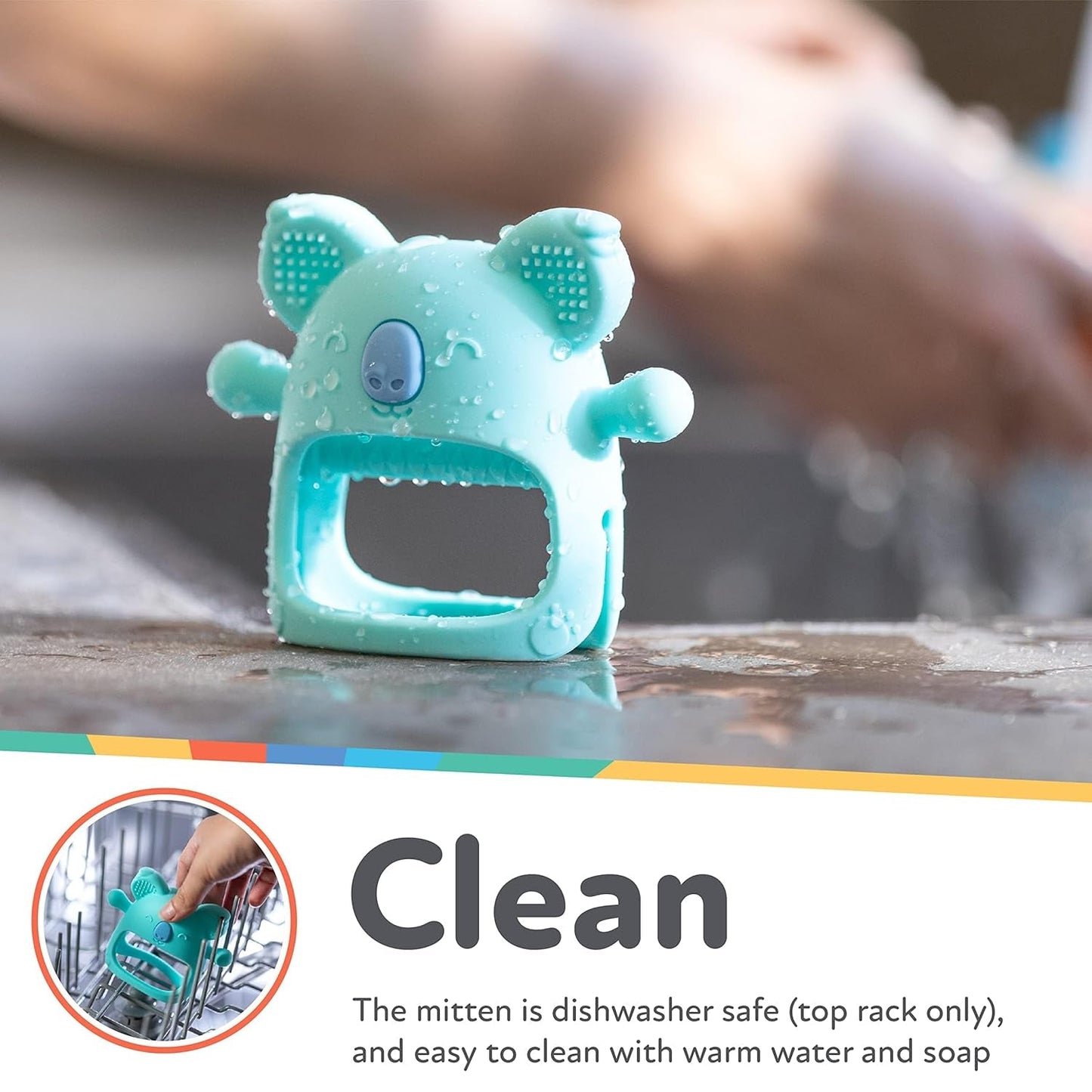 Nuby — Mănușă dentară din silicon, fără BPA, Koala albastră, de la 3 luni
