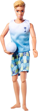 Păpușă Simba Steffi Love Beach Kevin, Kevin în costum de baie cu tricou și minge de volei, complet articulată, 30 cm, vârste 3+