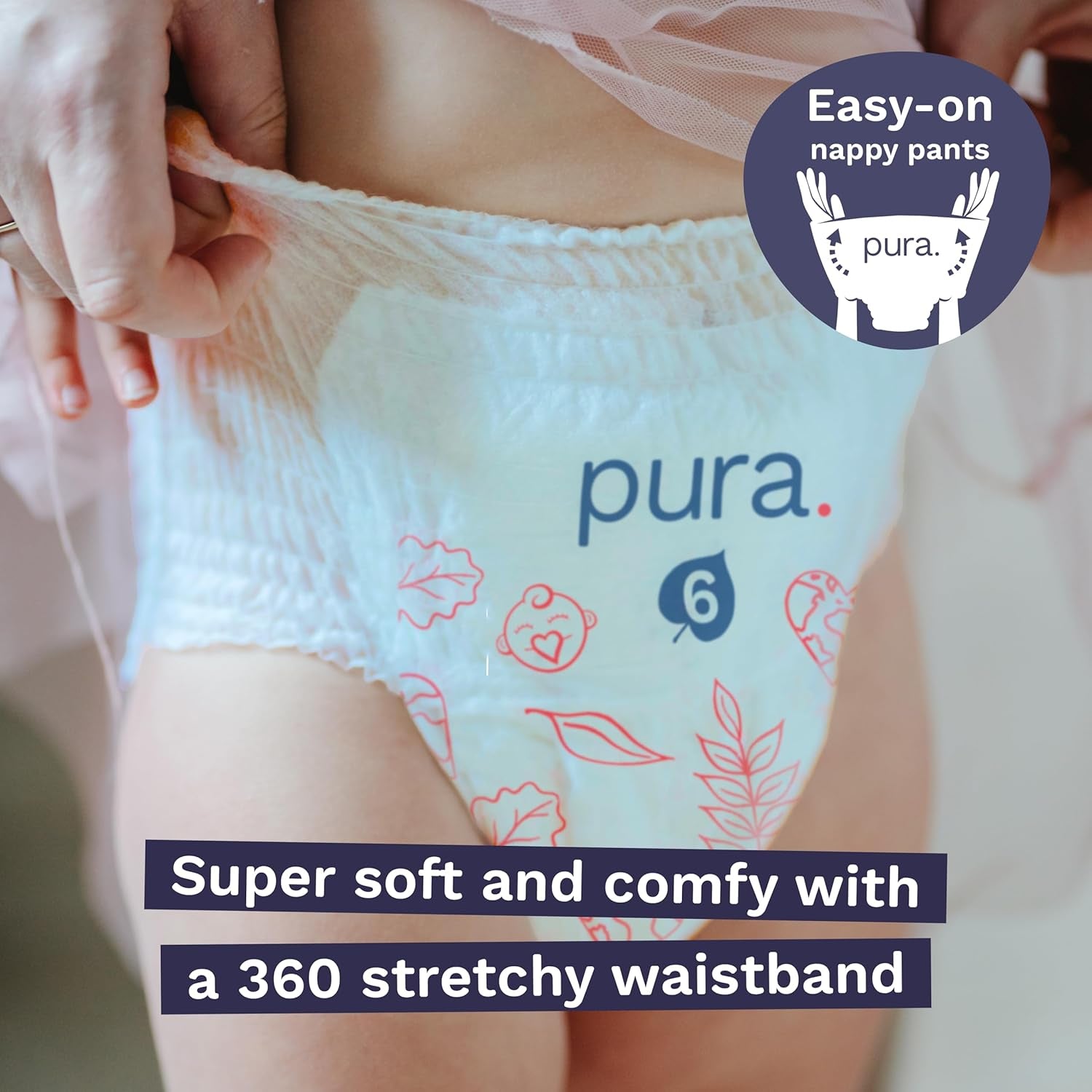 Chiloți ecologici, mărimea 7 (17 kg+), 16 bucăți, lenjerie intimă de unică folosință pentru piele sensibilă și alergică, fără parfum, extragere laterală