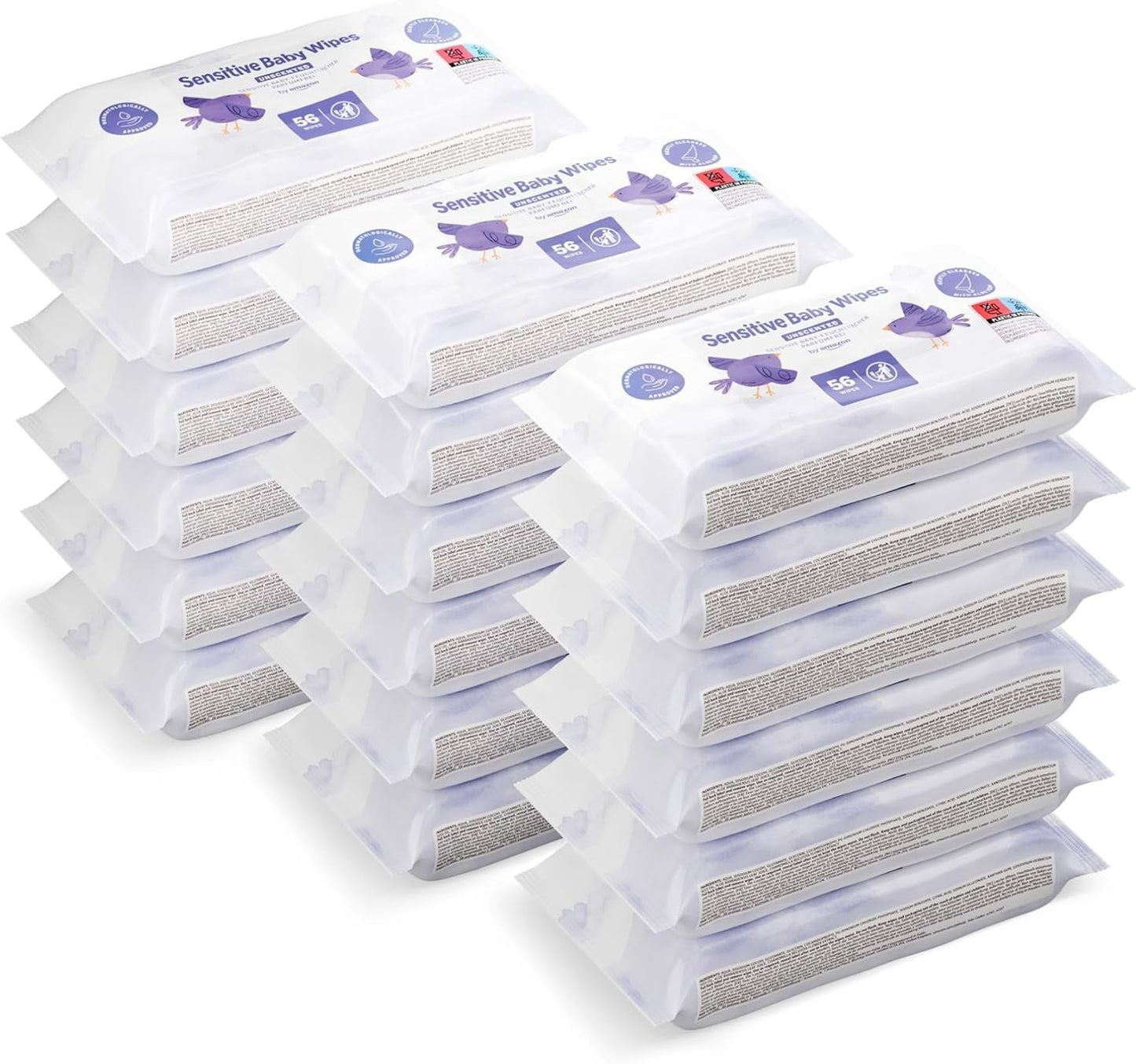 Șervețele umede Amazon Sensitive Baby Wipes 1008, fără parfum, 18 pachete a câte 56 (anterior sub marca Mama Bear, produs identic)