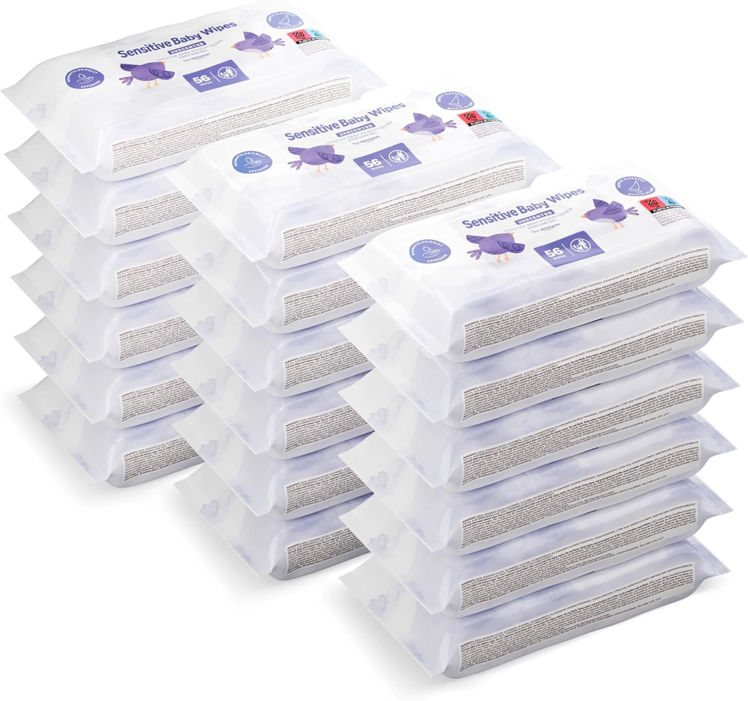 Șervețele umede Amazon Sensitive Baby Wipes 1008, fără parfum, 18 pachete a câte 56 (anterior sub marca Mama Bear, produs identic)