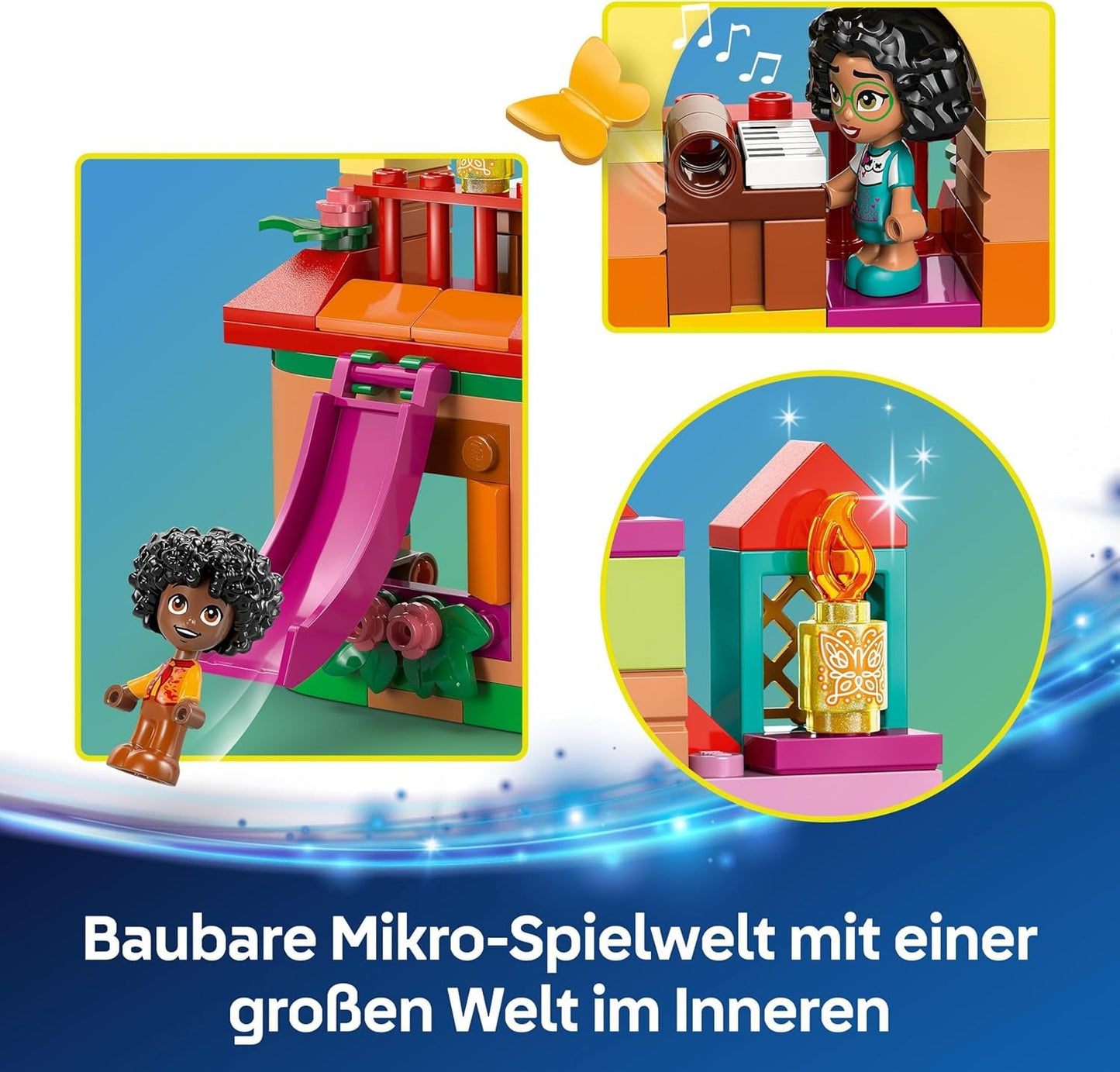 LEGO Ç€ Disney Encanto Mini House, jucărie de construcție pentru fete de la 5 ani, jucărie de fantezie și set de construcție cu Mirabel și Antonio Mini Dolls, o figură Capybara și cheie 43261 Seturi de constructie Besuche den LEGO-Store