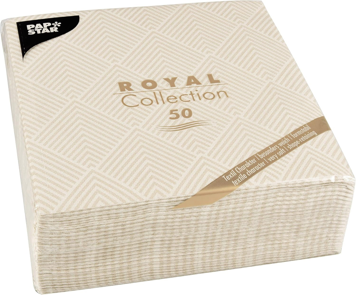 Papstar, 50 de șervețele "ROYAL Collection" 1/4 fold 40 Cm X 40 Cm șampanie "Elegance", #86497