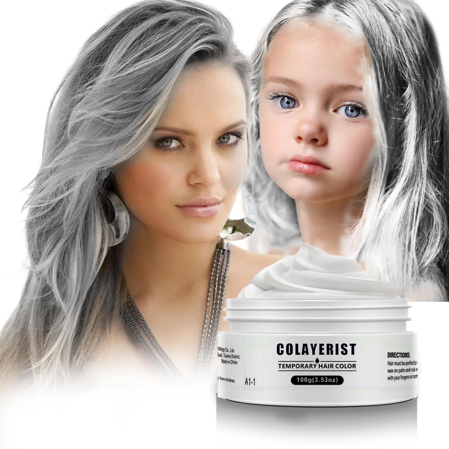 COLAYERIST Culoarea temporară a părului negru lavabil, ceară de colorare a părului pentru bărbați și femei, mascara de păr pentru petreceri sau cosplay, produse de colorare a părului fără mizerie Vopsea pentru par Naty Shop Alb