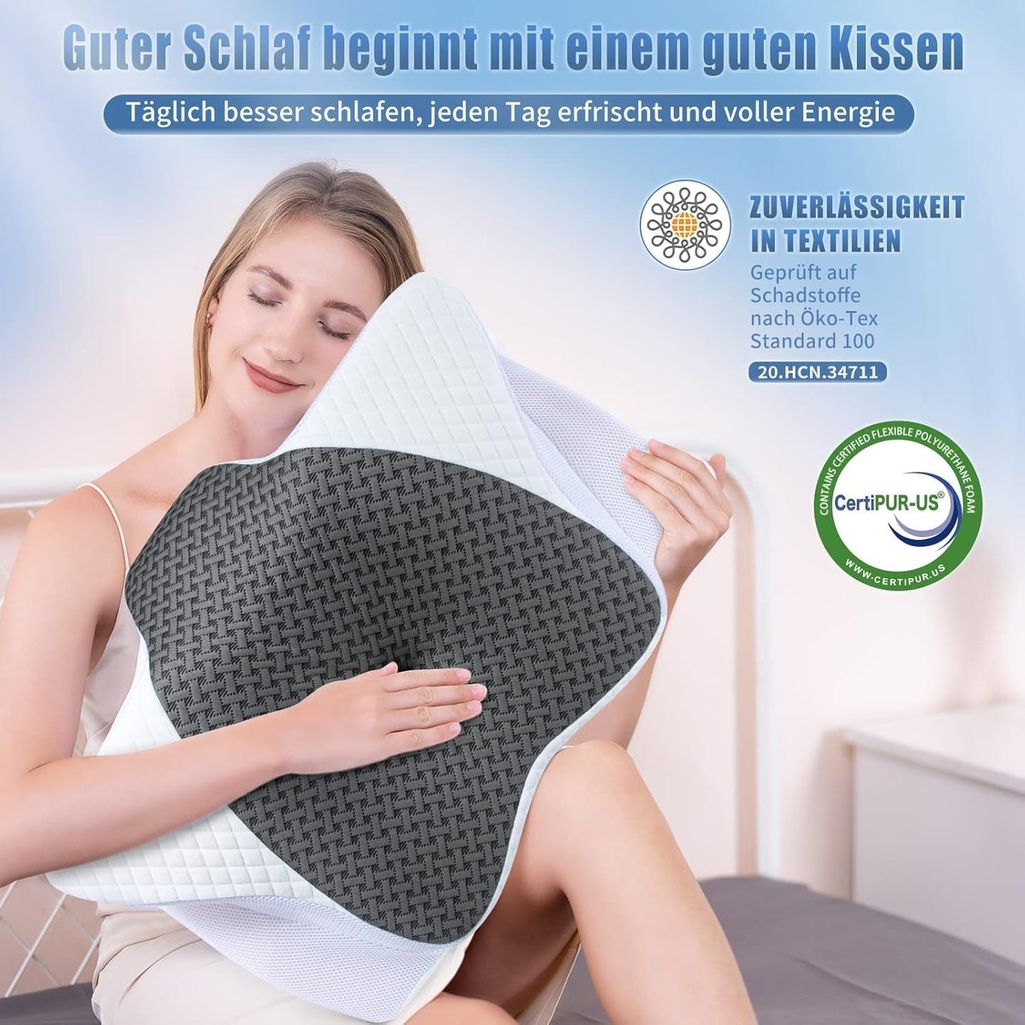 SAHEYER pernă pentru gât, pernă din spumă de memorie pernă laterală pentru dormit Pernă ergonomică ortopedică pentru susținerea gâtului Îmbunătățirea calității somnului Pernă pentru gât, 60 X 35,5 X 10/13CM Pernă de dormit cu față de pernă Perne ortopedice cervicale Naty Shop