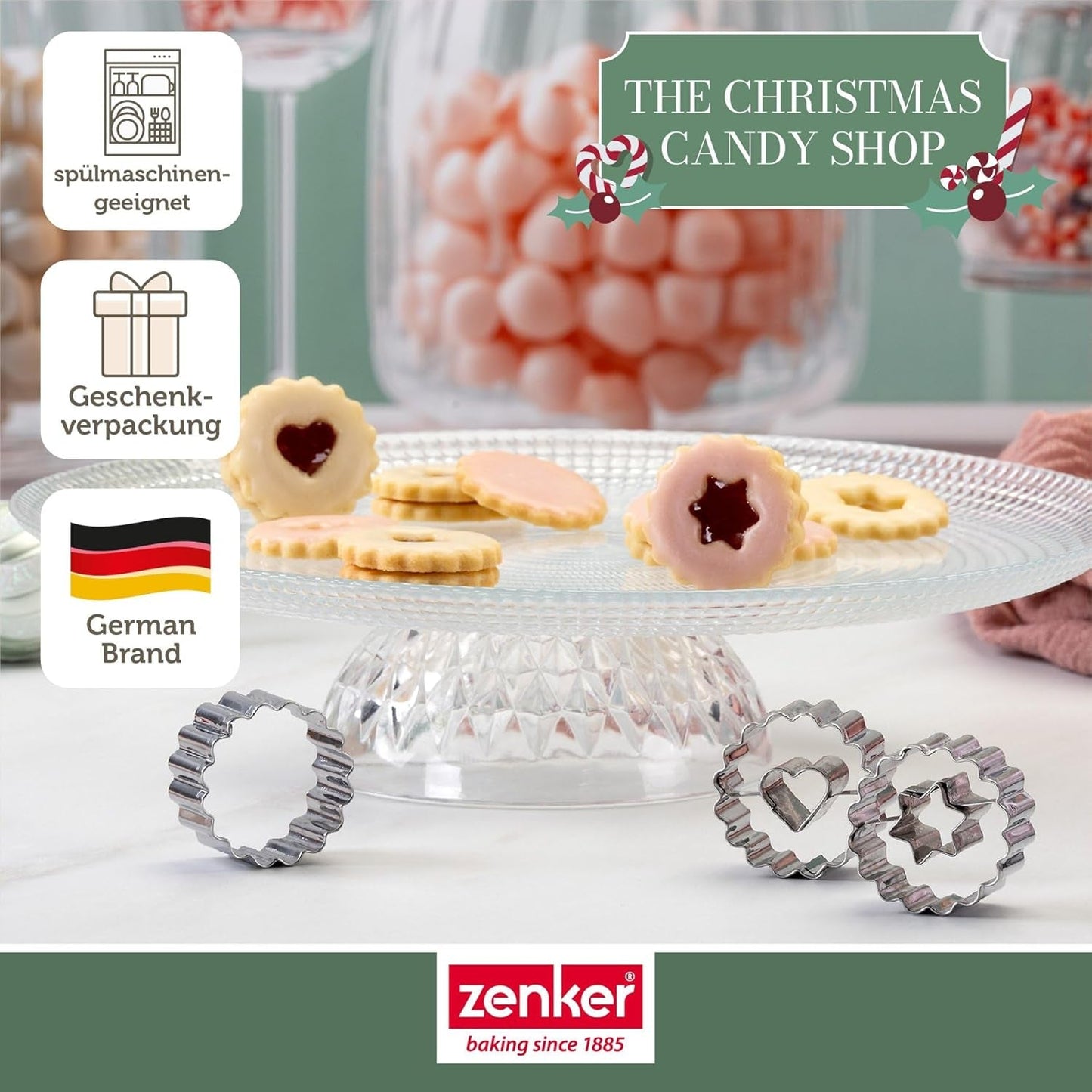 Zenker Ausstecher-Set Linzer Herz und Stern aus Edelstahl – Perfekt für Weihnachtskekse, 3-teilig, inkl. Geschenkverpackung, spülmaschinengeeignet und rostfrei – The Christmas Candy Shop