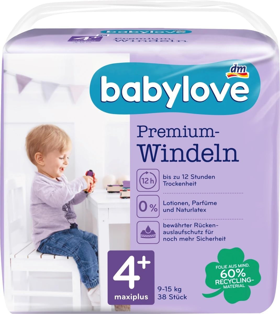 Scutece premium mărimea 4+, maxiplus 9-20 kg, 1 x 38 buc