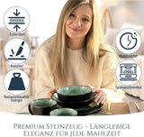 Set de veselă din gresie ceramică, format din 24 de piese, pentru 6 persoane, design Ibiza, CÂȘTIGĂTOR AL TESTULUI. Un set de veselă mediteraneană superb, inclusiv boluri și farfurii. Set de veselă Pure Living, verde salvie.