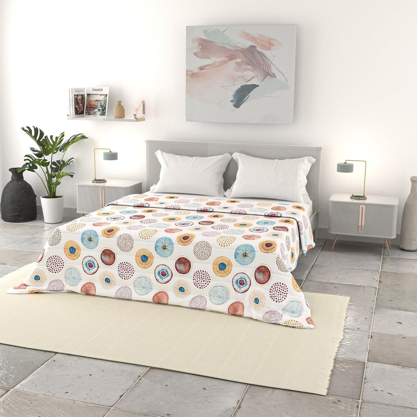 Lenjerie de pat italiană cuvertură de vară de bază, microfibră imprimată, 250X240Cm, cerc Plapumi si pilote Naty Shop Cerc 250X240Cm