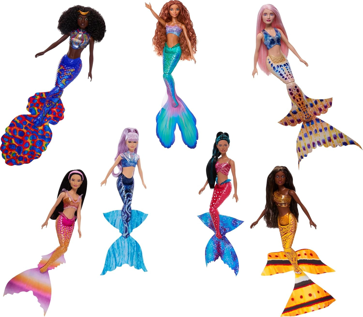 Mattel DISNEY Mica Sirenă - Ariel și cei 6 frați ai ei, Caspia, Indira, Pearl, Karina, Mala și Tamika, pentru copii cu vârsta de 3 ani și peste, HPT16