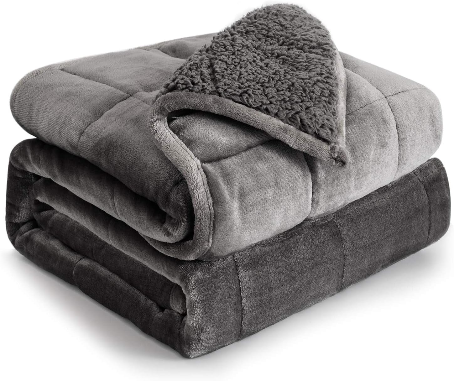 Pătură cu greutate Cottonblue, 6,8 kg, dimensiunea reginei, flanel, Shaggy, Sherpa, pătură cu greutate pentru adulți, pături cu greutate confortabile pentru a calma și relaxa, plapume grele, 152.4 X 203.2 Plapumi si pilote Naty Shop Gri 60 X 80 15 Lb