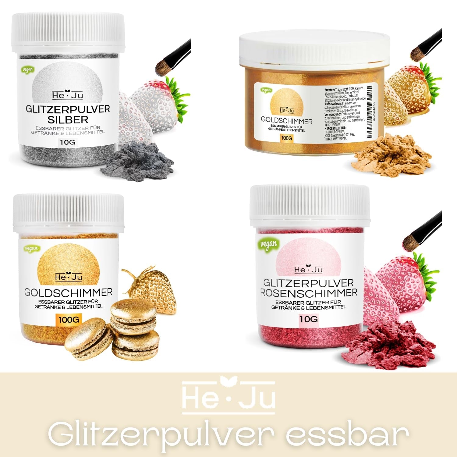 Colorant alimentar lichid auriu metalic He-Ju 25ml, sclipici comestibil pentru băuturi și alimente (auriu metalic, 25ml)