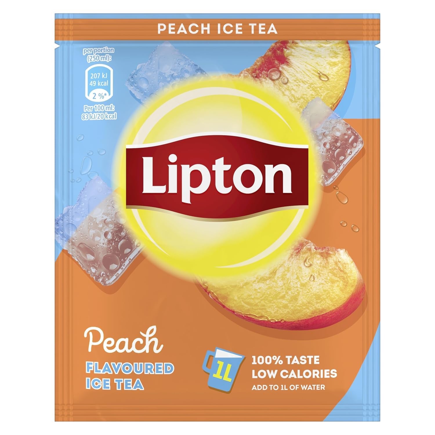 Set de ceai rece Lipton, „piersică”, răcoritoare pentru întreaga familie, 18 pliculețe, sub formă de pulbere pentru preparare acasă