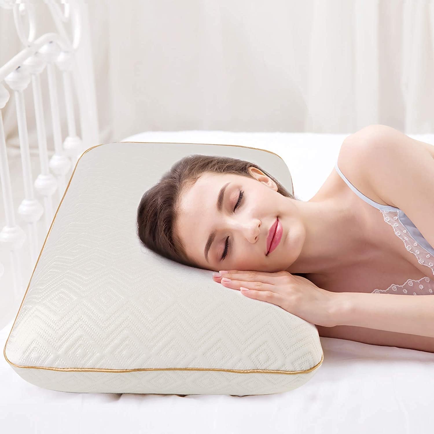 Fityou Pernă din spumă de memorie, pernă de sprijin pentru gât, pernă ergonomică de dormit, pernă de răcire, design cu două fețe, capac de pernă lavabil (67.5X40X13Cm) Perne ortopedice cervicale Naty Shop Trandafir auriu 67.5X40X13Cm