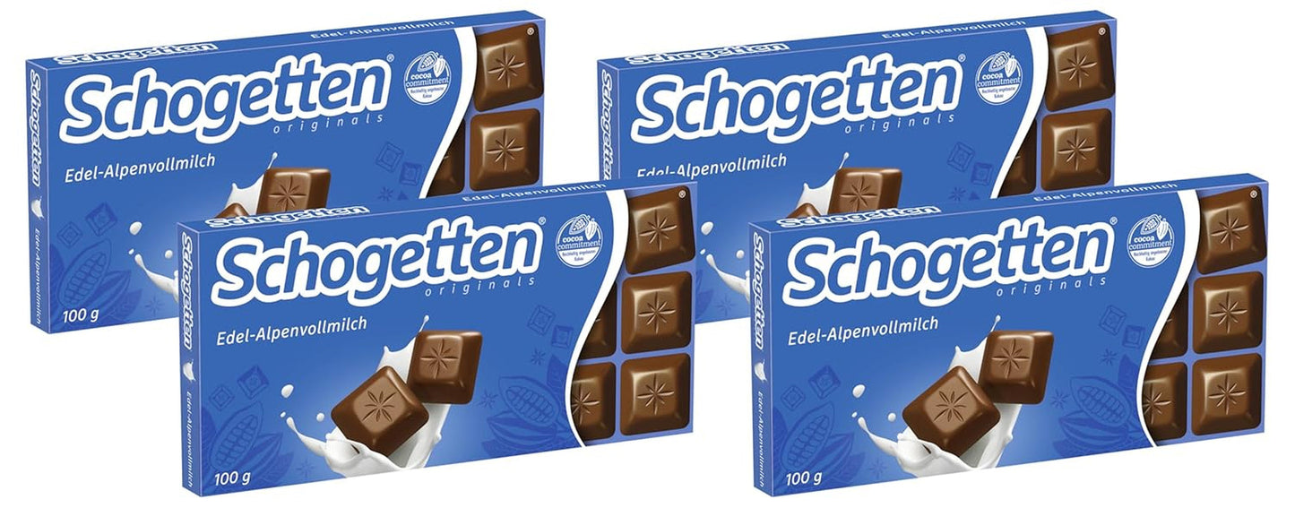Baton de ciocolată cu lapte Schogetten Premium Alpine, 100g, porționat individual. O încântare. Bucată cu bucată.