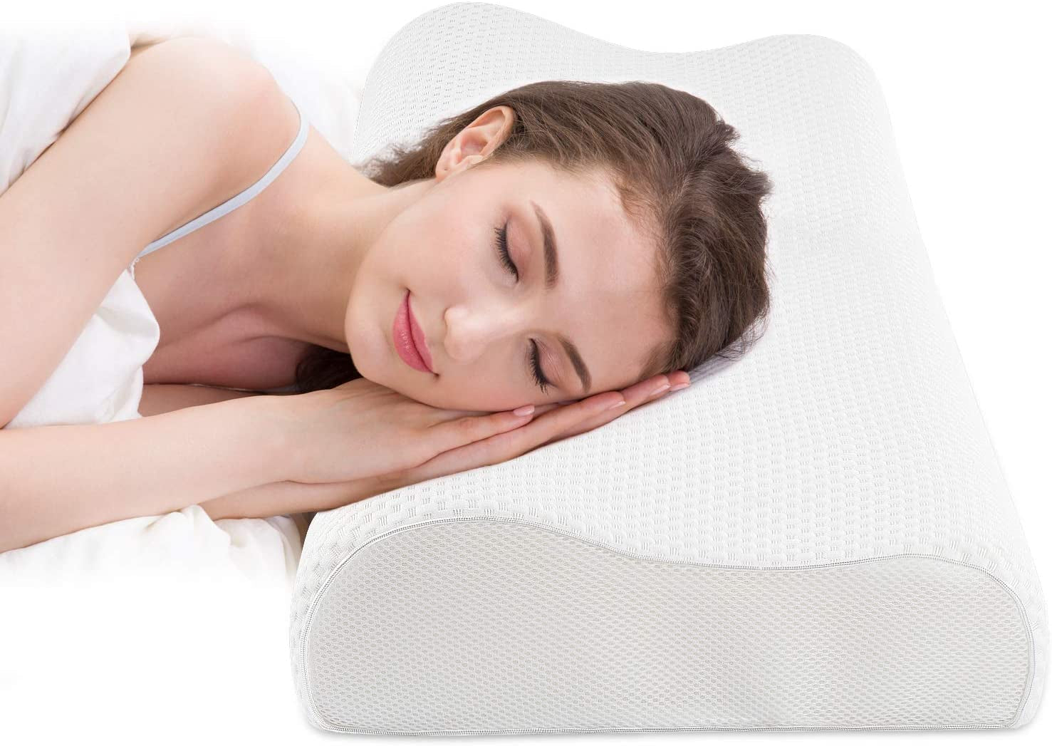 Fityou Pernă din spumă de memorie, pernă de sprijin pentru gât, pernă ergonomică de dormit, pernă de răcire, design cu două fețe, capac de pernă lavabil (67.5X40X13Cm) Perne ortopedice cervicale Naty Shop Alb pur 60X35X9/11Cm