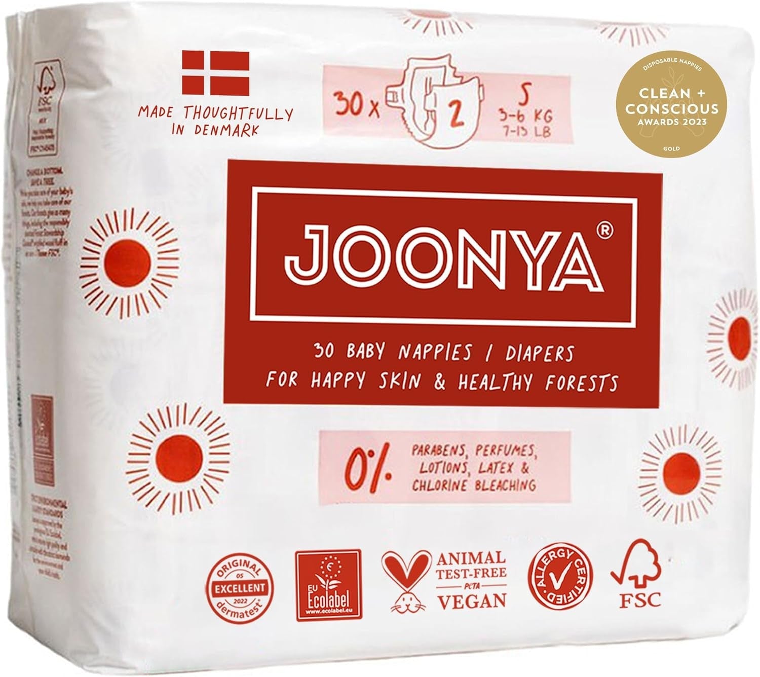 Scutece pentru bebeluși, mărimea 3M (4-8 kg) - 1 pungă de 28 - Fără substanțe nocive, ecologice, foarte absorbante, potrivite pentru utilizare nocturnă, ultra-subțiri și moi - Fabricate în Danemarca