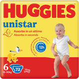 Scutece Huggies Unistar, mărimea 4 (7-14 kg), pachet cu 128 de scutece (basic)