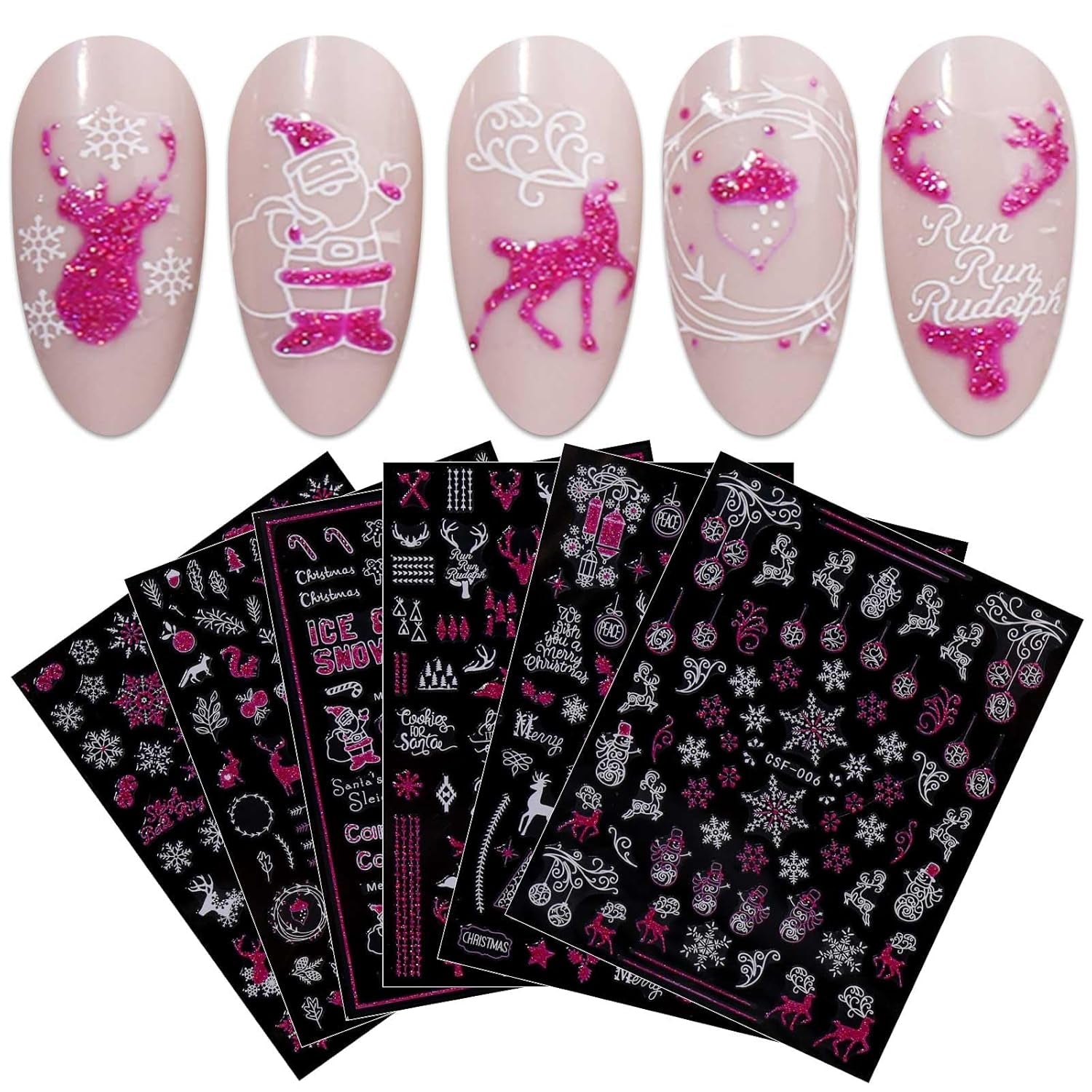 JMEOWIO Nagelsticker Weihnachten 9 Blatt Nail Art Sticker Selbstklebend Nagelaufkleber Schneeflocke Schneemann Festival Weißes Gold Dekoration Nageldesign Zubehör