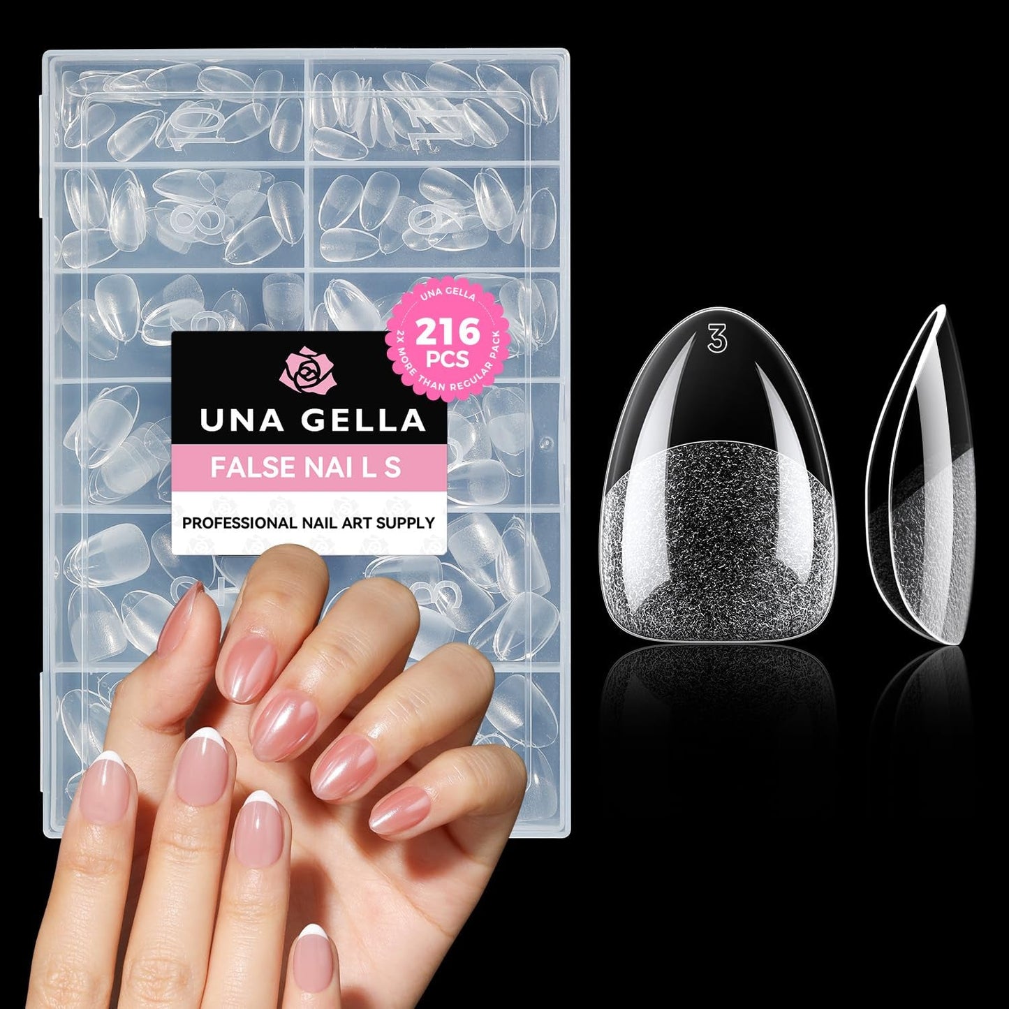 Tipuri de unghii balerină pentru unghii cu gel, 216 bucăți, 12 mărimi, tipuri de unghii cu gel moale, acoperire completă, set pentru extensii de unghii, semi-mate, DIY, artă acasă