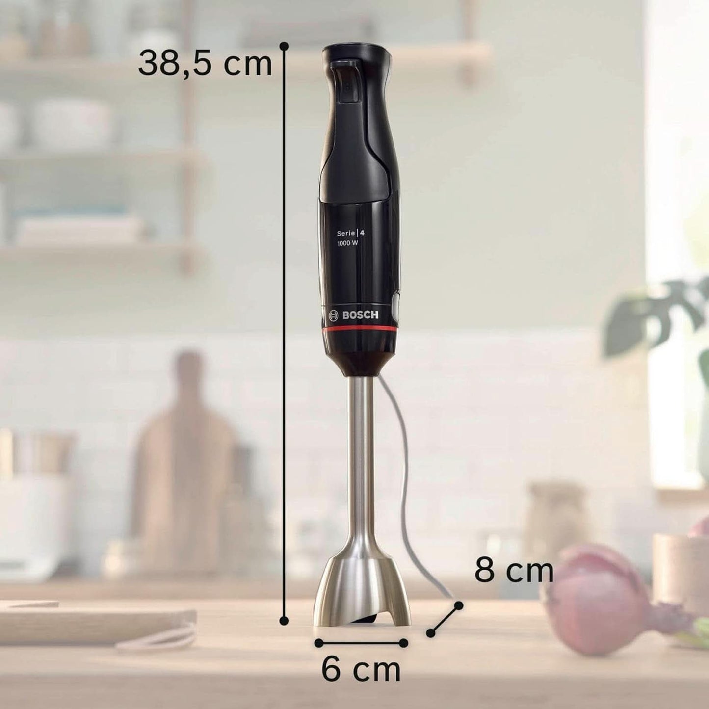 Bosch Stabmixer Ergomaster Serie 4, 1000 Watt, Edelstahl-Mixstab, Zerkleinerer, Mix-/Messbecher, Schwarz Bucatarie Naty Shop