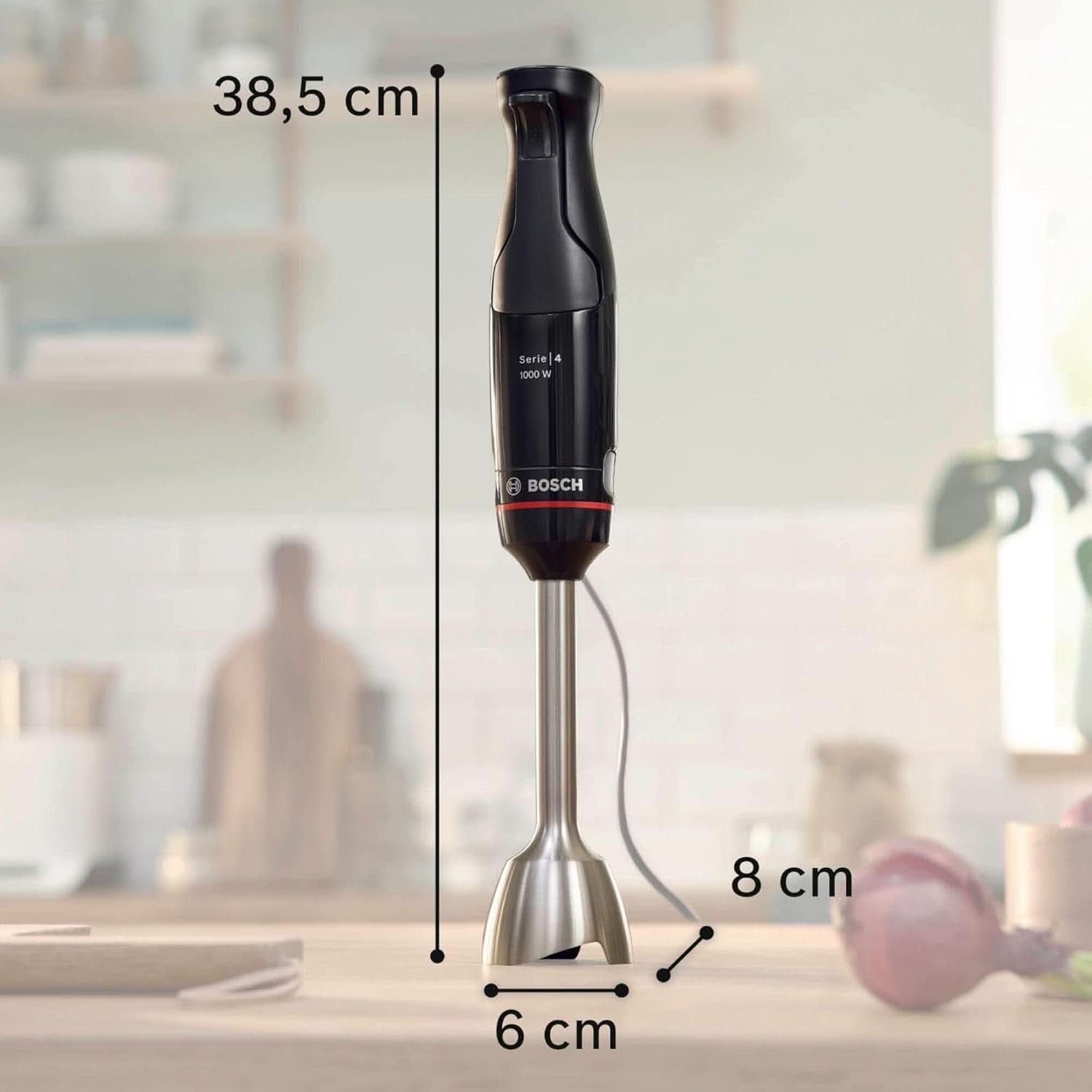 Bosch Stabmixer Ergomaster Serie 4, 1000 Watt, Edelstahl-Mixstab, Zerkleinerer, Mix-/Messbecher, Schwarz Bucatarie Naty Shop