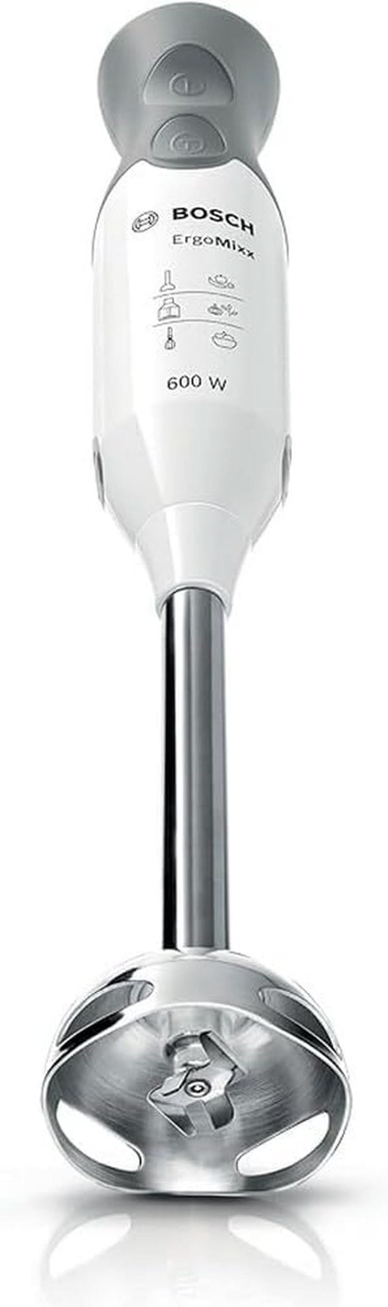 Bosch Stabmixer Ergomixx MSM66110, Edelstahl-Mixfuß, Mix- Und Messbecher, 2 Geschwindigkeitsstufen, Leichtes Gehäuse, 4-Klingen-Messer, Einfache Reinigung, 600 W, Weiß/Grau Bucatarie Naty Shop