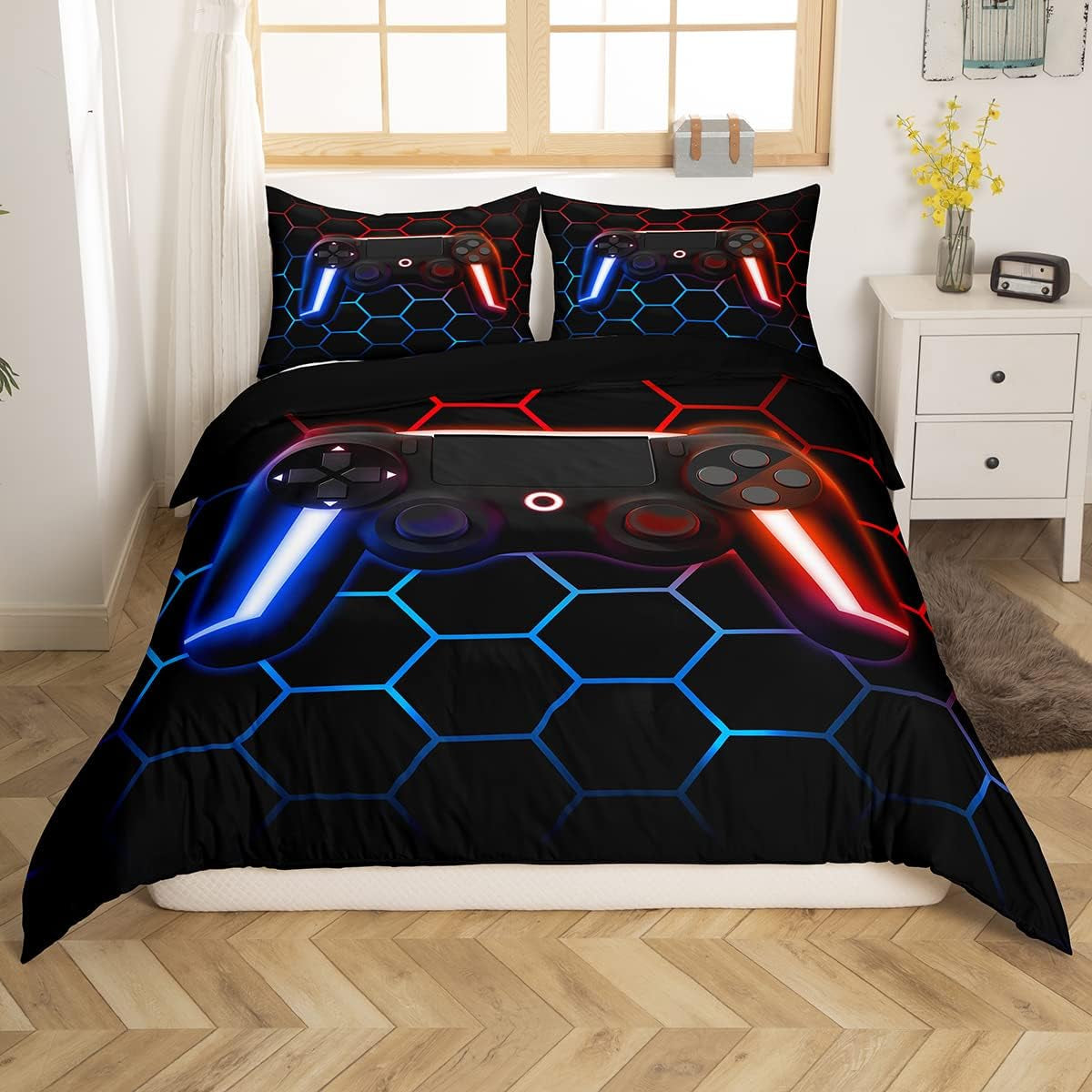 Gamer Bettwäsche Sets Für Jungen 155X220,Gaming Bettbezug Kinder Teens Männer Videospiel Zimmer Dekor Reversible Gaming Tröster Abdeckung Grün Retro Game Controller Bettbezug Weicher Luxus 2 Stücke