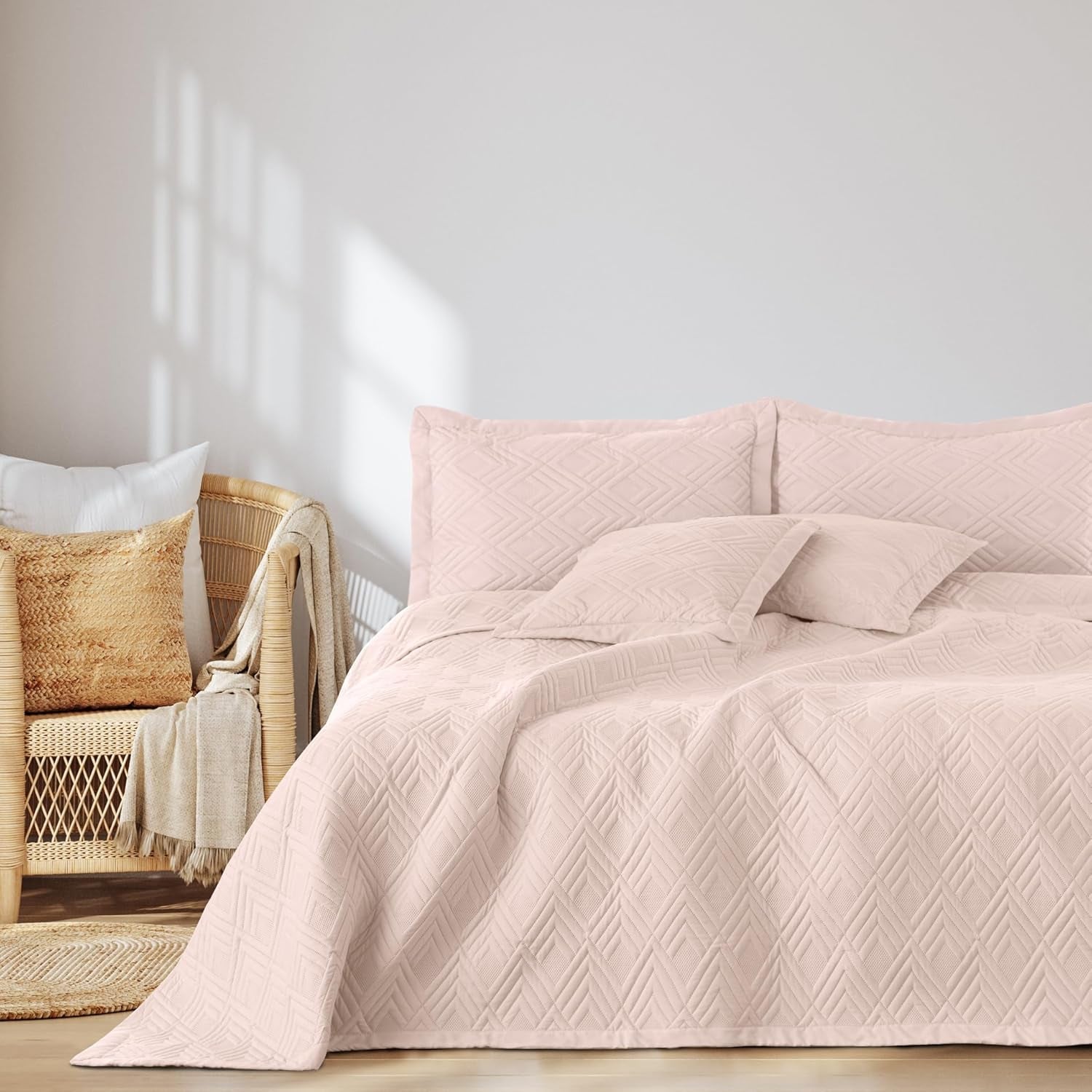 Ameliahome Cuvertură de pat 170X210 Cm Cuvertură de pat cu două fețe Ultrasonic Quilting Poliester Ophelia Dark Green Paturi si Cuverturi Besuche den AmeliaHome-Store Ophelia roz pudră 200X220 Cm