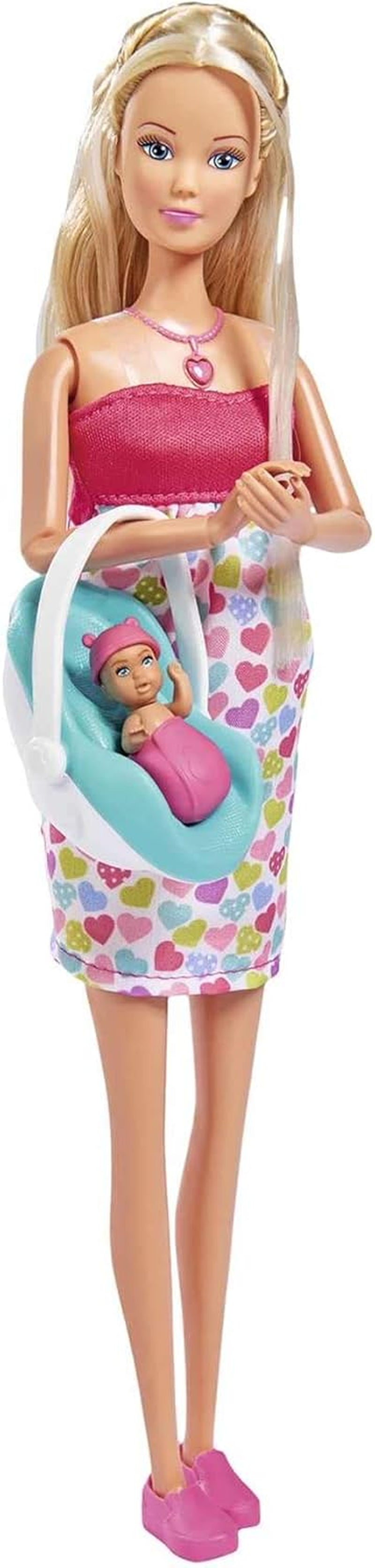 Simba 105733480 - Steffi Love Baby Bliss, Păpușă însărcinată cu bebeluș și sunete grozave, accesorii pentru bebeluși și marsupiu