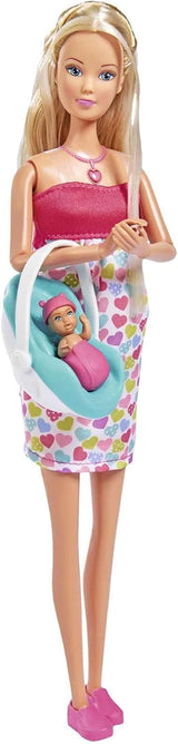 Simba 105733480 - Steffi Love Baby Bliss, Păpușă însărcinată cu bebeluș și sunete grozave, accesorii pentru bebeluși și marsupiu
