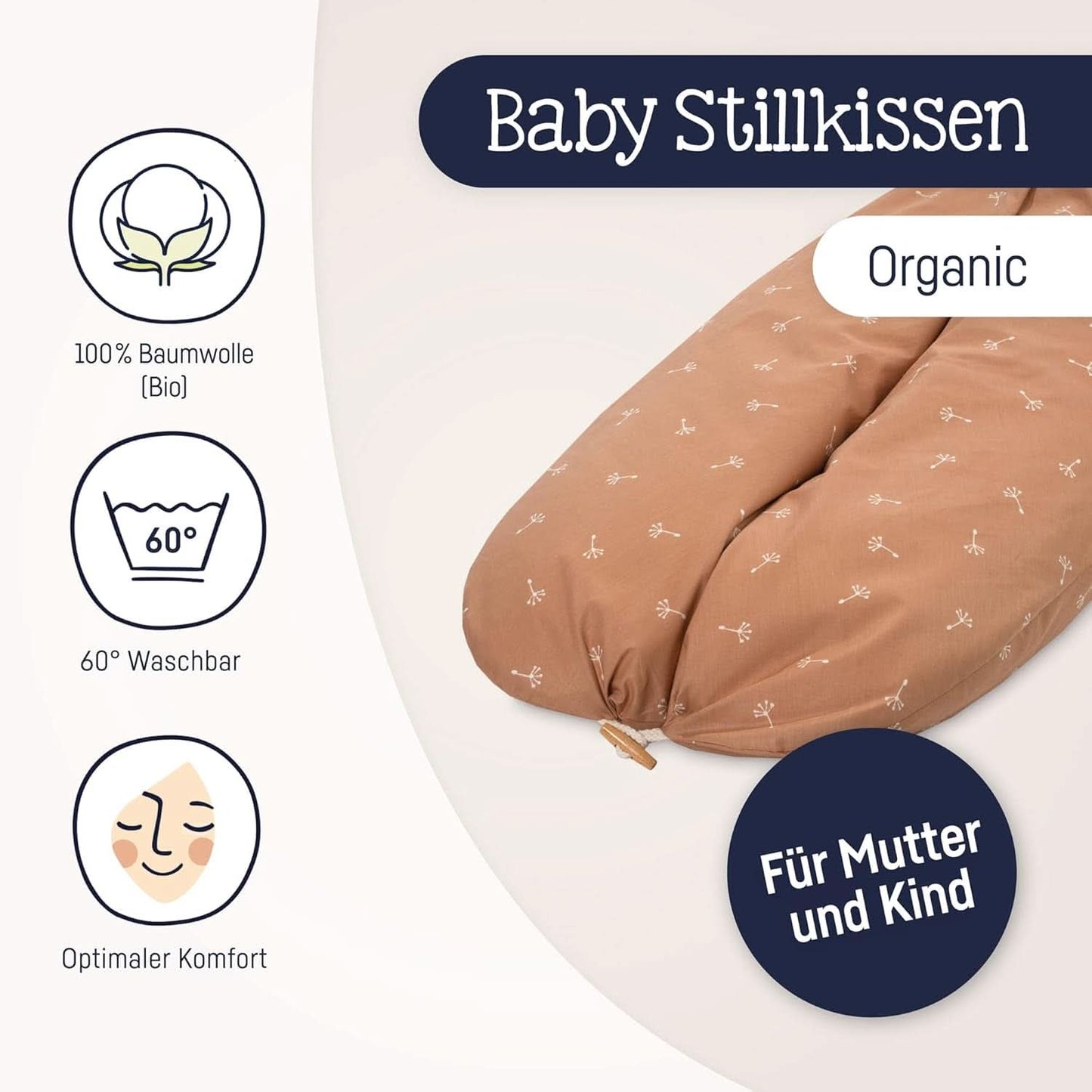 Julius Zöllner Pernă organică pentru alăptare 190 cm, umplutură 42 litri microperle Eps, fabricat în Germania Accesorii Hrana si Alaptare Bebe Naty Shop