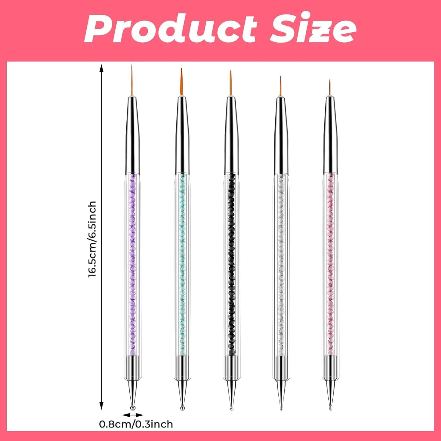 5 Stück Nail Art Pinsel Set Dotting Tool Nailart Pinsel Nageldesign Double Ended Dotting Pen Strass Professional Acryl Feinmalerei Nail Art Design