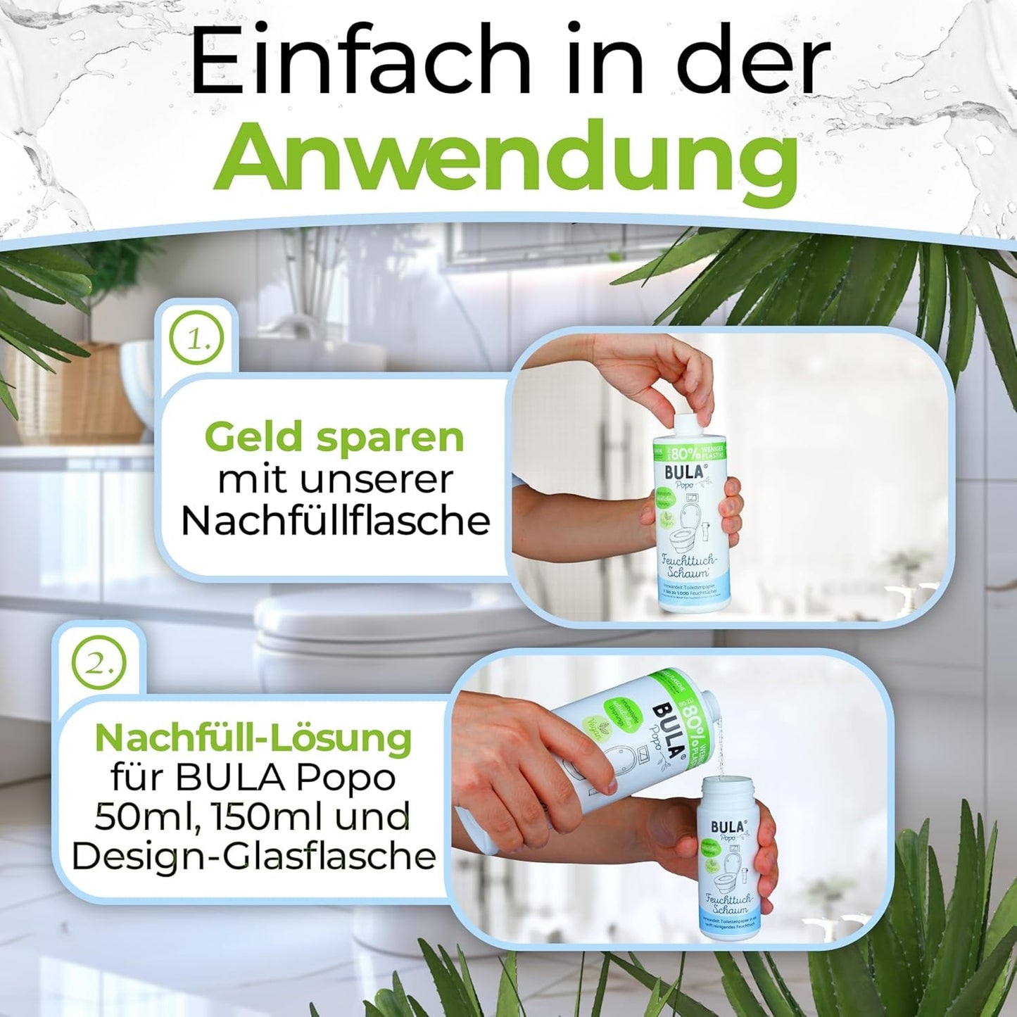 Sticlă de rezervă BULA® Popo (750 ml) DOAR PENTRU REUMPLEREA sticlelor noastre de 150 ml și 50 ml! | Înlocuiește până la 1.000 de șervețele! | Cu ingrediente de origine naturală