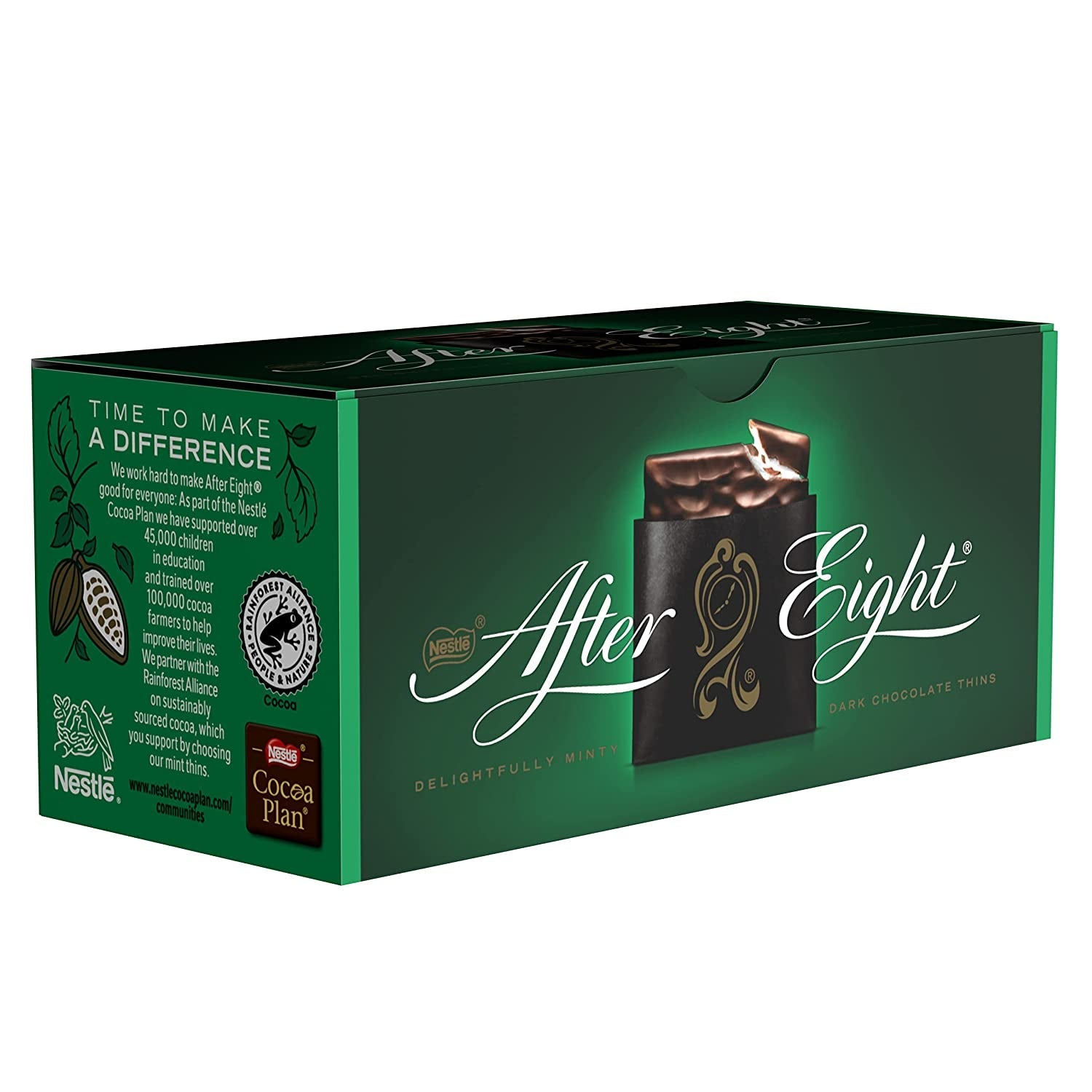 NESTLÉ AFTER EIGHT, pătrățele subțiri de ciocolată neagră cu umplutură de cremă de mentă pentru cunoscători, pachet de 5 (1 x 200g)