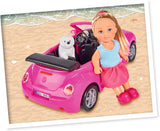 Simba 105731539 - Evi Love Beetle-ul lui Evi, Evi cu mașină, mașină: 22 cm, cu câine, păpușă de modă, 12 cm, pentru copii cu vârsta de la 3 ani în sus