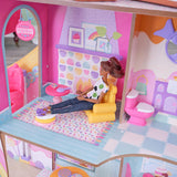 KidKraft Casă de păpuși din lemn, Castel cu bomboane, cu mobilier și accesorii, Casă cu figurină lamă unicorn, lift cornet de înghețată și scaun ursuleț gumat pentru păpuși, Jucărie pentru copii de la 3 ani în sus, 20242