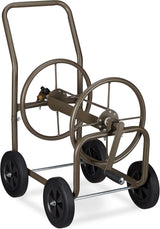 Cărucior furtun Relaxdays XL, rolă mobilă pentru furtun, metal, pentru furtun de 60 m, 4 roți, cu manivelă, derulare la 90°, maro