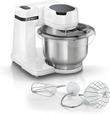 Bosch Küchenmaschine Serie 2 MUMS2EW00, Edelstahl-Schüssel 3,8 L, Planetenrührwerk, Knethaken, Schlag-, Rührbesen Edelstahl, 4 Arbeitsstufen, Durch Optionales Zubehör Erweiterbar, 700W, Weiß Bucatarie Naty Shop