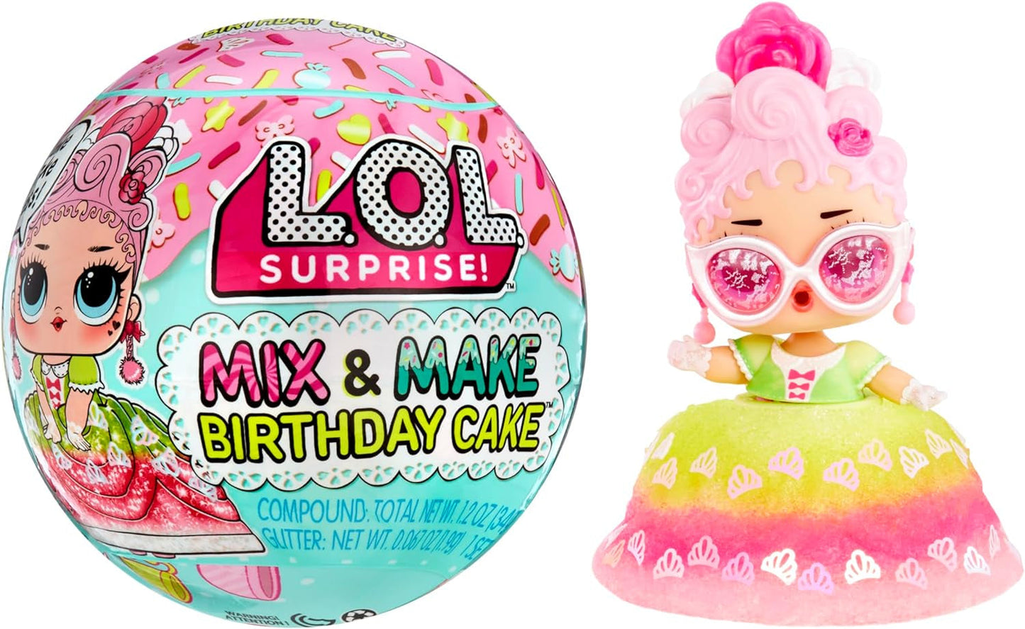 L.O.L. Surprise! Mix & Make Birthday Cake Tots - Cu păpușă de colecție, rochie de tort diy, "coacerea" și decorarea tortului, ingrediente și stropi cu sclipici - Păpușă cu rochie de tort - Ideal pentru fetițe cu vârsta de peste 3 ani Papusi Naty Shop Dimensiune standard