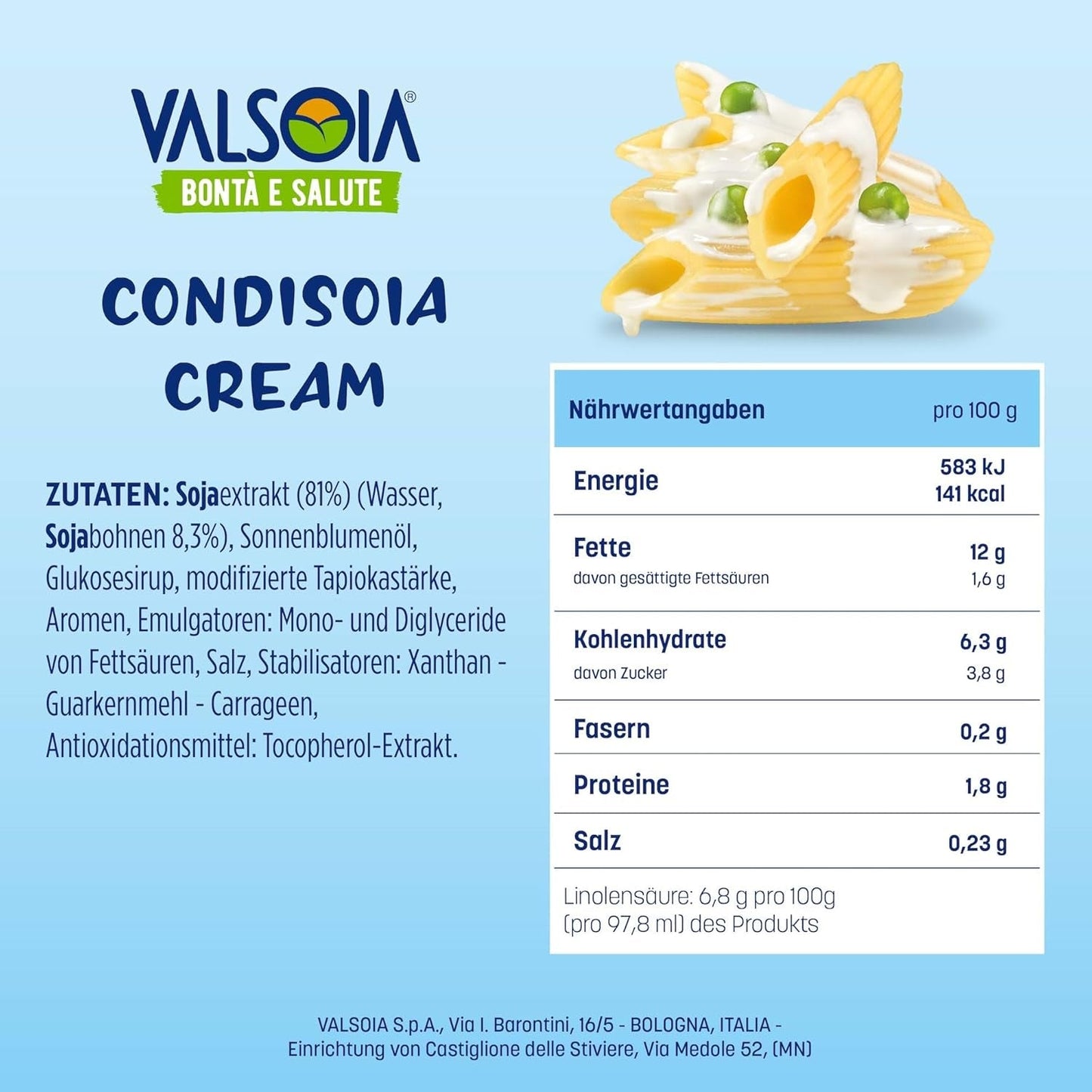 Cremă Condisoia, cremă ideală pentru gătit pentru persoanele cu intoleranță la lactoză, vegani și vegetarieni, versatilă în bucătărie, 6 x 200 g